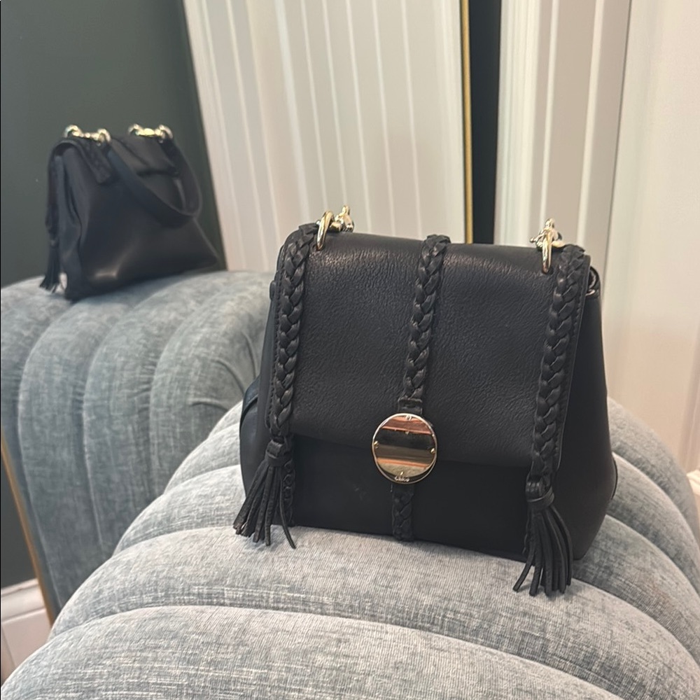Chloe Black Crossbody Bag with Braided Details